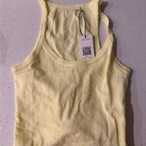 Yellow Pointelle Tank Ribbed Women's Top